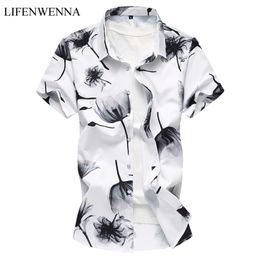 Summer Men's Shirt New Fashion Chinese Style Ink Print Short Sleeve Shirt Mens Clothes Trend Casual Flower Shirts Mens 7XL