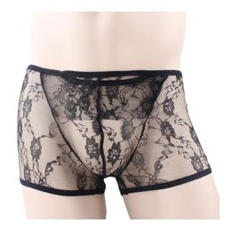 Underpants Mens Sexy Gay Sissy Panties Floral Lace Thong Transparent Breathable Men See Through Pouch Jockstraps G-StringsUnderpants