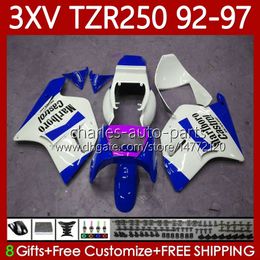 Body Kit For YAMAHA TZR250-R TZR250RR YPVS White blue 3XV TZR250R 92-97 117No.131 TZR 250 TZR250 R RS RR 1992 1993 1994 1995 1996 1997 TZR-250 92 93 94 95 96 97 OEM Fairing