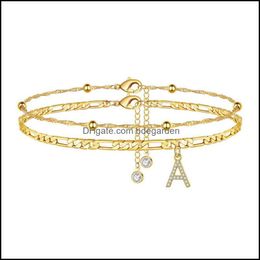 14k gold anklet with initial Canada - Anklets 2Pcs Set 14K Real Gold Plated Anklet Set For Women Beach Jewelry Hexagon Initial Alphabet Letter A-Z " Clear Summer Bdegarden Dhdsm