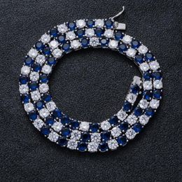 Chains Hip Hop Bling Iced Out 1 Row White Blue CZ Stone Tennis Chain Necklace Cubic Zirconia Necklaces Men Rapper JewelryChains ChainsChains