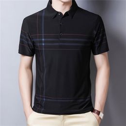 Ymwmhu Fashion Slim Men Polo Shirt Black Short Sleeve Summer Thin Streetwear Striped Male for Korean Clothing D220615