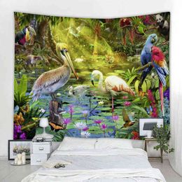 Nordic Tropical Rainforest Forest Animal Tapestry Bohemian Mandala Decoration Carpet Bedroom Wall J220804