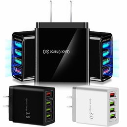 30W 4 Usb Ports QC3.0 Ac Home Travel Wall Charger Power Adpater For iphone Samsung Htc Android phone Pc