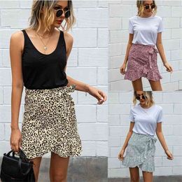 Dot Print Short Mini Skirts Women Summer Ruffle High Waist Bow Tie Skirt Ladies Slim Streetwear 210331