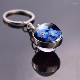 Keychains Flower Keyring Lotus And Daisy Sunflower Keychain Glass Ball Pendant Jewelry Sphere Gift For Men Children Women Cute Emel22