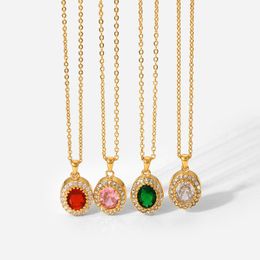 Pendant Necklaces Trendy 18k Gold Plated Stainless Steel Tarnish FreeJewelry Colourful Cubic Zircon Oval Necklace For WomenPendant