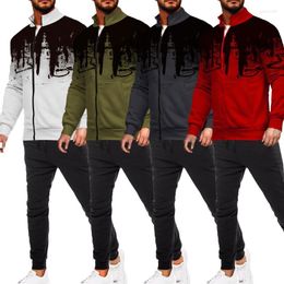 Men's Tracksuits Double Breasted Vest Suit For Men Men's Two-piece Splash-ink Stand-up Collar Set Sports Zipper Sweatshirt Jacket Joggin