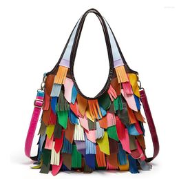 Evening Bags Trend Mix-color Genuine Leather Women Bag Tote Shoulder Hobo Handbag Designer Luxury Handbags Bolso MujerEvening