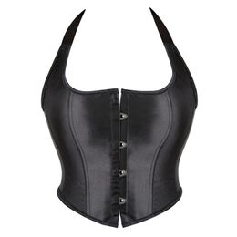 Bustiers & Corsets Overbust Corset Plus Size Sexy Corselet And Crop Tops Black Satin Gothic Lingerie Women Halter KorsetBustiers