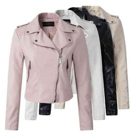 Brand Motorcycle PU Leather Jacket Women Winter And Autumn New Fashion Coat 4 Colour Zipper Outerwear jacket 2021 HOT L220728