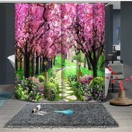 3D Peach Blossom Forest Sweet Lilies Shower Curtains Bathroom Curtain Waterproof Thickened Bath Curtain Customizable T200817