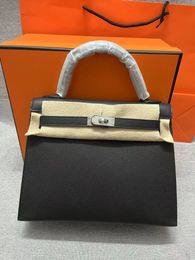 25cm Brand purse black luxury Bag women shoulder handbag epsom Leather handmade stitching orange navy blue red etc colors wholesale price