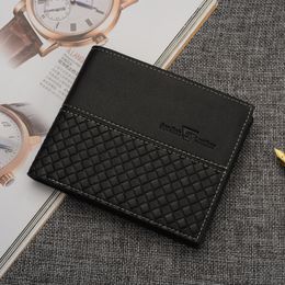 100pcs Wallets Men PU Grid Patchwork Cross Vertical section Open Short Credit Card Holder