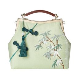 Evening Bags Handmade Embroidery Bamboo Women 2022 Cloth Shoulder Bag Lady Tassel Handbags Chinese Style Chain Shell Totes