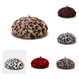 Berets Autumn Winter Leopard Print Warm Fur Octagonal Hats For Women And Girl Painter Hat Beanie CapBeretsBerets