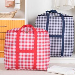 Storage Bags Fashion Plaid Moving Organizing Travel Bag Luggage Case Portable Folding Clothes Organizer Cabinet Sorting ContainStorage