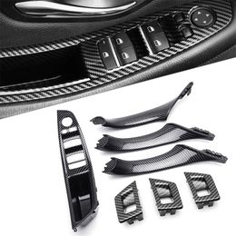 7Pcs Interior Window Lift Switch Panel Door Handle Trim Carbon Fibre For BMW F10 F11 F18 5 Series 2010-2016 Interior ABS Parts