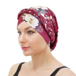 New Muslim Bohemia print Braided Turban Hat Handmade Bandanas Hijab Women Inner Caps arab wrap Chemo Hats Head Wearing turbante