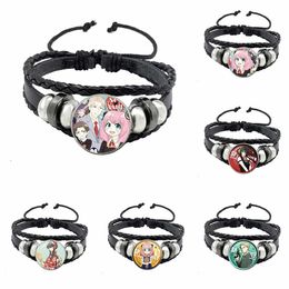 Anime SPY FAMILY Leather Bracelet Cute Figures Twilight Yor Forger Anya Forger Charm Glass Cabochon Punk Braided Bangles Jewellery