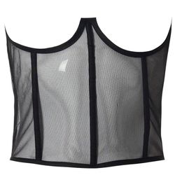 Belts Fashion Sexy Sleeveless Corset Top Casual All Match Mesh Black See-ThroughTops With Fairy Bandage For Womens Drop