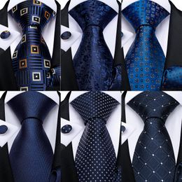 8cm Blue Plaid Paisley Dot 100 Silk Men Tie Business Formal Wedding Party Necktie Hanky Cufflinks Set Mens Ties