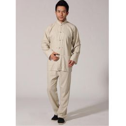 Men's Tracksuits Chinese Men's Solid Jacket&Trousers Suit Casual Clothing High Quality Cotton Linen Wu Shu Tai Chi SetsMen's Men'sMe