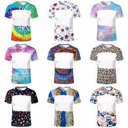 New Sublimation Blank T-Shirts Party Favor 31 Patterns Leopard Bleached Shirts Heat Transfer Printed 95% Polyester for Adult and Children