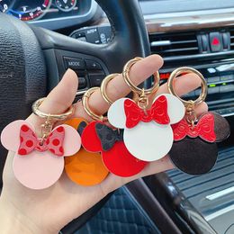 Leather Bow Mouse Keychains Rings Cartoon Minni Gold Car Keyrings Holder Cute Bag Pendant Charms Fashion Design Love Jewellery Gifts Keyfobw Key Chains Accessories