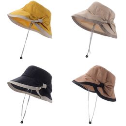 Home Party Hats Sunshade hat female Bow cap Big Brim fisherman hats outdoor versatile sunscreen caps sun hatZC1125