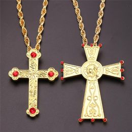 Chains Hip Hop Fashion Cross Antique Gold Colour Pendant Girl Long Chain Necklaces Jewellery For Men Crystal Necklace WholesaleChains