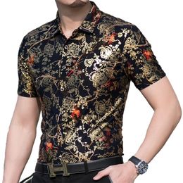Fashion Summer Short Sleeve Mens Clothing Hawaiian Gold Bronzing Print Shirt for Men Shirts Streetwear Jerseys Dress 1012 220322
