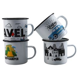 350ML Enamel Outdoor Outing Drink Cup coffee mug Cola Milk Beer Mug Rolled Edge for Travel Sports Drinkware Unique Gift enamel T200506