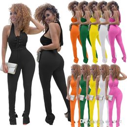 2022 Summer Womens Bodycon Jumpsuits Fashion Splicing Bandage Bodysuit Sexy Sleeveless Backless Rompers Full Length S-3XL