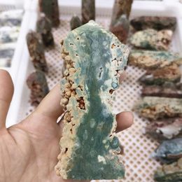 Decorative Objects & Figurines Natural Prehnite Geode Tower Craft Wicca Collection Druzy Crystals Quartz Stones Pyramid Wand Point Home Deco