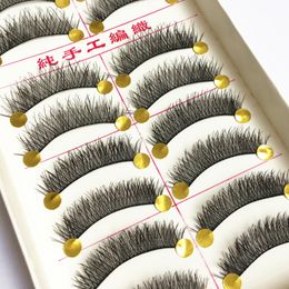 Handmade False Eyelashes Cotton Thread Stem Natural Messy Crisscross 10 Pairs