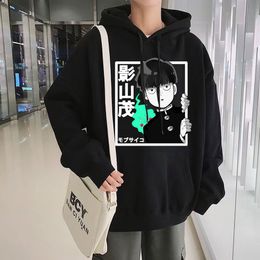 black cotton hoodie UK - Japan Mob Psycho 100 Funny Anime Hoodie Black Men Winter Harajuku Cotton Casual Sweatshirts Shigeo Kageyama Pullovers Homme G220720