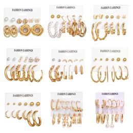 Hoop & Huggie Boho Vintage Wire Hanging Tassel Shell Stud Earring Sets For Women Gold Colour Pearls Big Earrings Female Jewellery GiftHoop Odet