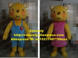 Mascot doll costume Lively Yellow Couple Bear Mascot Costume Mascotte With Small Black Eyes Big Red Round Cheeks Happy Face Adult No.3785 Fr