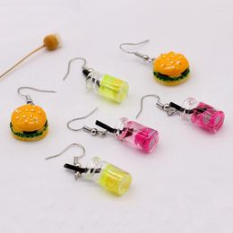 Stud The Latest Summer DIY Jewellery Imitation Fruit Juice Straw Cup Resin Earrings Hamburger Food Moni22