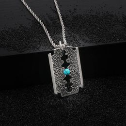 Pendant Necklaces Fashion Cool Men Punk Blade Holloe Retro Colour Black Titanium Steel Square Tags Blue Pearl Necklace JewelryPendant