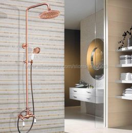 Bathroom Shower Sets Antique Red Copper Wall Mount Faucet Set 8" Rain Head Hand Spray Krg586Bathroom