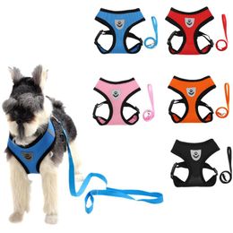Dog Collars & Leashes Pet Cat Harness Vest Traction Set With Reflective Strip For Crossing The Road Accessories Chest Back Leash