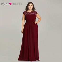Long Evening Dresses Ever Pretty New Simple Dark Green Chiffon Plus Size ONeck Appliques Lace ALine Formal Party Dress 201114
