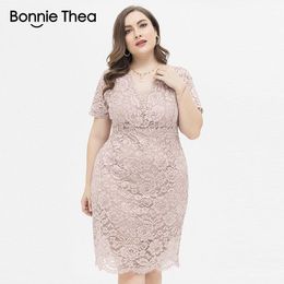 Casual Dresses Women's Pink/black/red Summer Large Size Lace Dress Elegant Bodycon Sexy Slim Party Plus Fat MM Vestidos