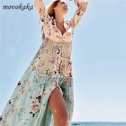 MOVOKAKA Boho Floral Dress Women Long Sleeve Sping Summer Beach Maxi Dress Elegant Plus Size Dresses Party Women s Dress Button LJ200818