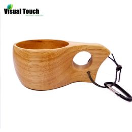 Visual Touch Portable Single Hole Kuksa Wood Mug Wooden Cup Hand -crafted Mug Tea/Milk/Breakfast Coffee Beer Drinking Mug Gift T200506