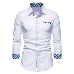 Mens White Button Down Dress Shirts Hipster Slim Fit Long Sleeve Shirt Men Business Casual Social Shirt Male Chemise Homme XXL L220704