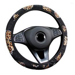 Steering Wheel Covers Leopard Denim Fashion Car Braid Cover Without Inner Ring For 37-38CM/14.5"-15" Anti-slip Wrap Grip