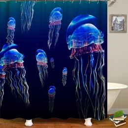 Turtle Jellyfish Shower Curtains Bathroom Decor Bath Waterproof Polyester Fabric Curtain 12hooks Customiz T200711